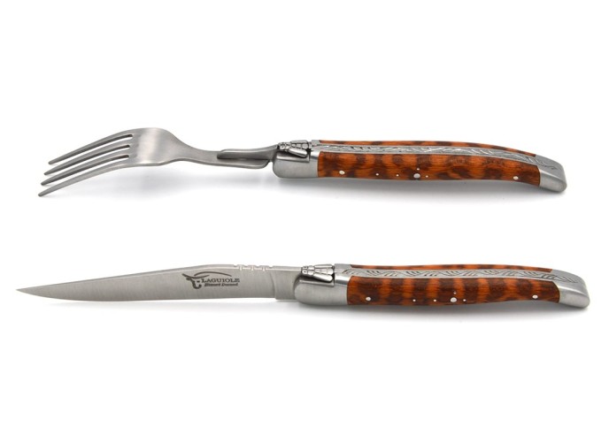 Set of 1 knife - 1 fork in snakewood, matt stainless steel finish