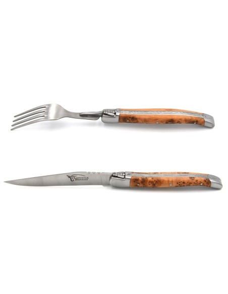 Set of 1 knife - 1 fork in juniper, matt stainless steel finish