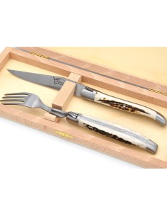 Set mit 1 Messer - 1 Gabel, breiter Griff aus Hirschgeweih