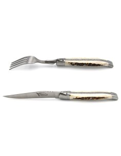 Set mit 1 Messer - 1 Gabel, breiter Griff aus Hirschgeweih 2