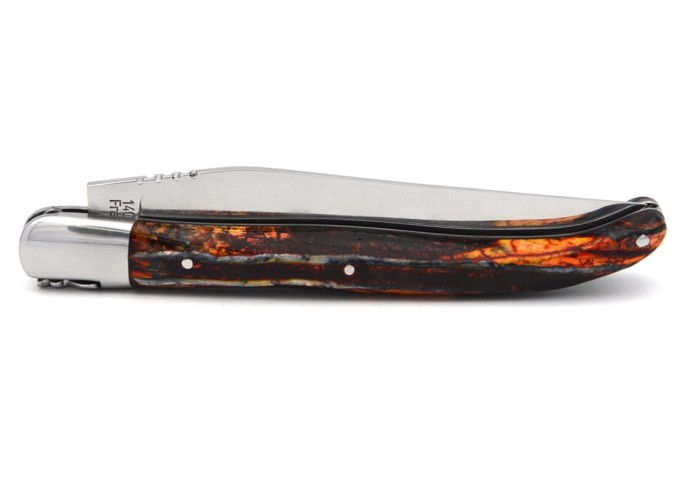 Laguiole Klappmesser 13 cm, Orange Griff aus Mammutmolar