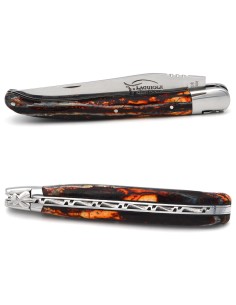 Laguiole pliant 13 cm, manche en molaire de mammouth orange