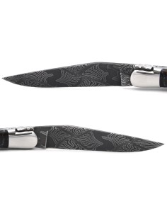 Laguiole pliant 12 cm, lame damas, manche en molaire de mammouth marron 2