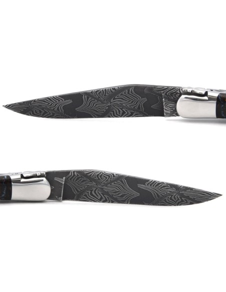 Laguiole knife 12 cm, damascus steel blade, brown mammoth molar handle