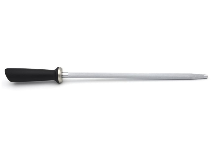 Honing steel with 30 cm round drill, black synthetic handle