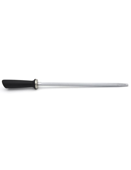 Honing steel with 30 cm round drill, black synthetic handle