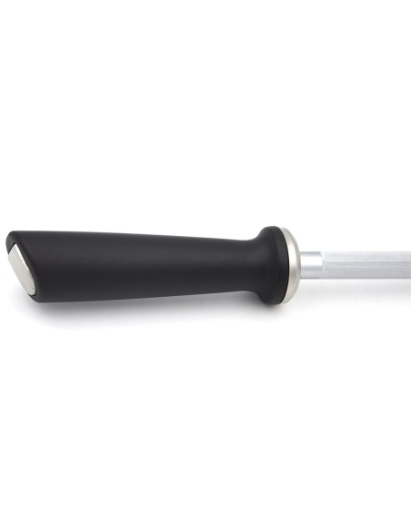 Honing steel with 30 cm round drill, black synthetic handle