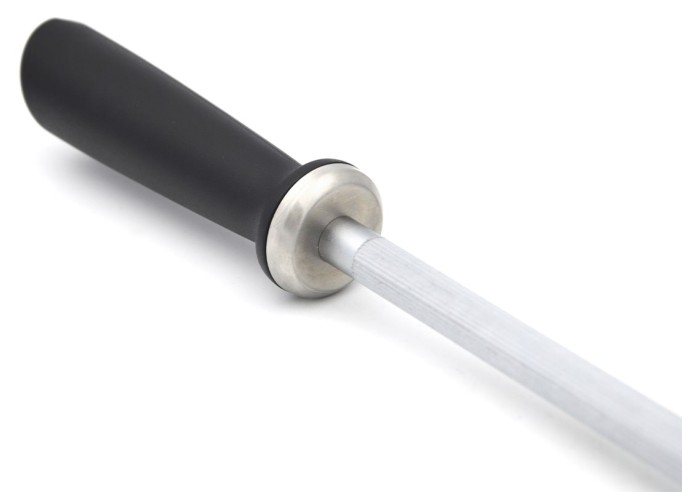 Honing steel with 30 cm round drill, black synthetic handle