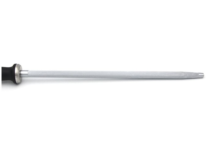 Honing steel with 30 cm round drill, black synthetic handle
