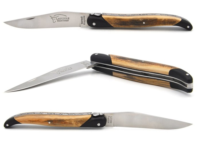 Laguiole pocket knife 12 cm, false ebony bolsters, mammoth tusk full handle