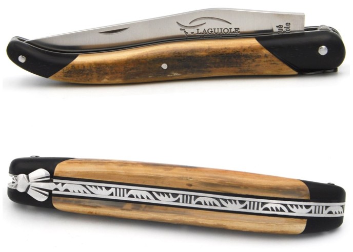Laguiole Klappmesser, falsche Heftbacken aus Ebenholz, Mammutstoßzahn