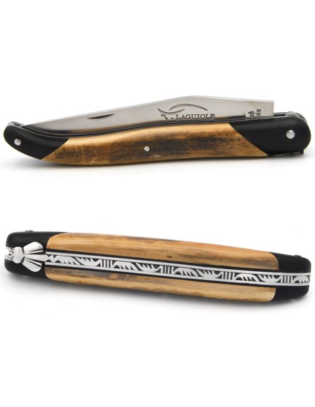 Laguiole pocket knife 12 cm, false ebony bolsters, mammoth tusk full handle