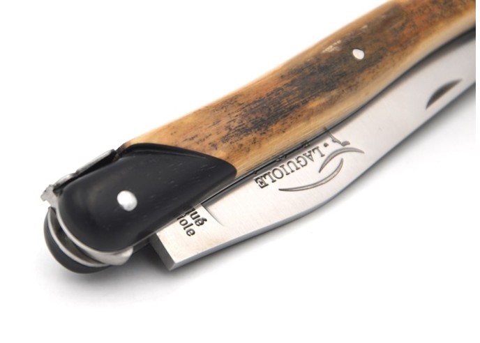 Laguiole pocket knife 12 cm, false ebony bolsters, mammoth tusk full handle