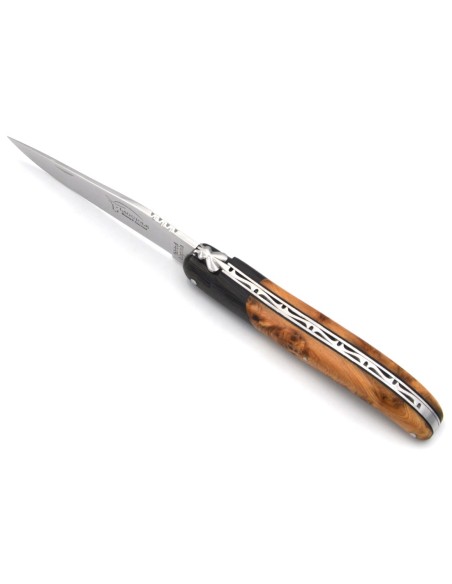 Laguiole pocket knife 12 cm, fake carbon fiber bolster, juniper handle