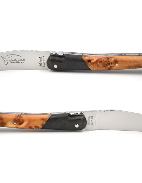 Laguiole 12 cm, fausse mitre en fibre de carbone, manche en genévrier