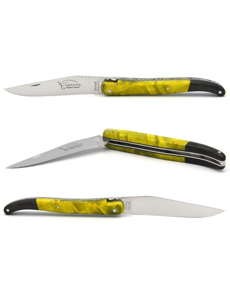 Laguiole 12 cm, fake carbon fiber bolster, stabilised flamed poplar