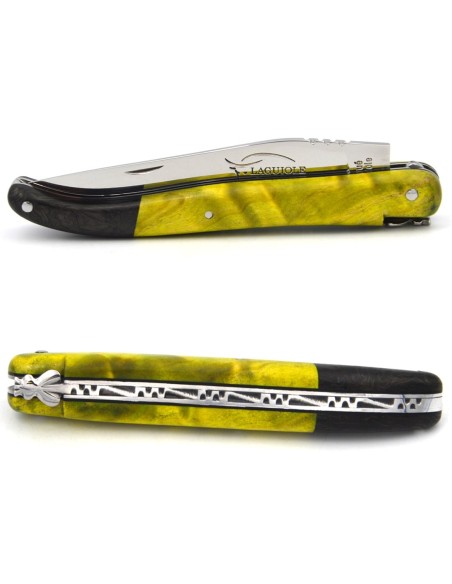 Laguiole 12 cm, fake carbon fiber bolster, stabilised flamed poplar