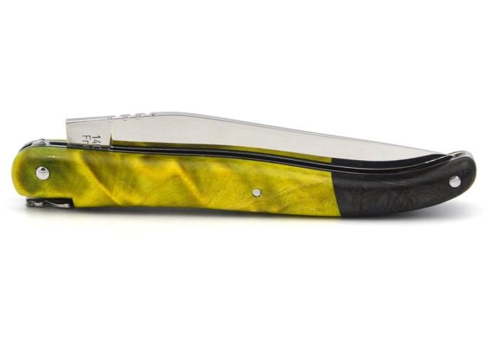 Laguiole fausse mitre arrière en fibre de carbone, peuplier flammé stabilisé