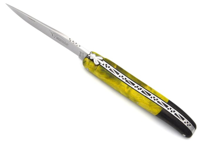 Laguiole fausse mitre arrière en fibre de carbone, peuplier flammé stabilisé