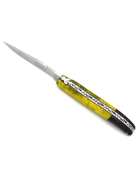Laguiole fausse mitre arrière en fibre de carbone, peuplier flammé stabilisé