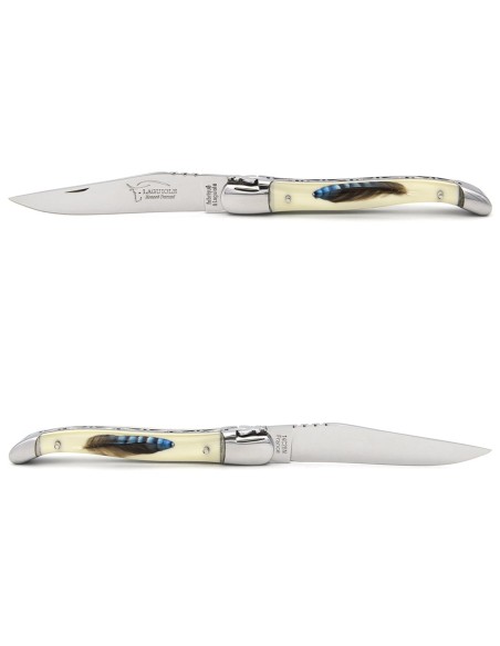Laguiole 12cm, acryl griff mit jays feder