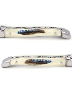 Laguiole pliant 12cm, manche acrylique, plume de geai, inox brillant 2