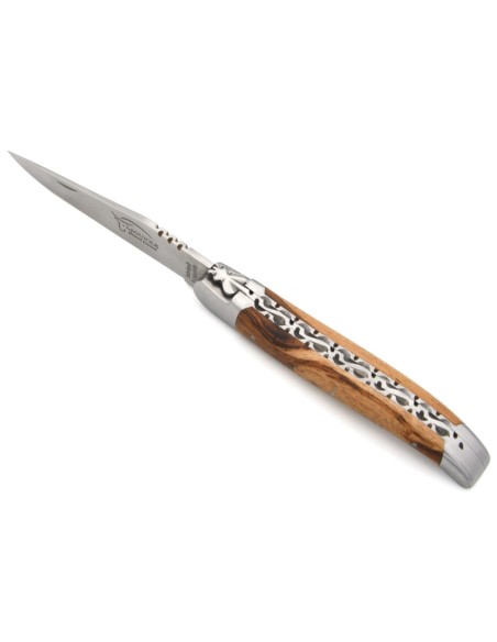 Laguiole 12cm, Doppelplatinen ziseliert, Heftbacken aus mattem Edelstahl, Weinrebe