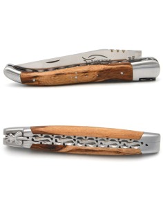 Laguiole 12cm, Doppelplatinen ziseliert, Heftbacken aus mattem Edelstahl, Weinrebe