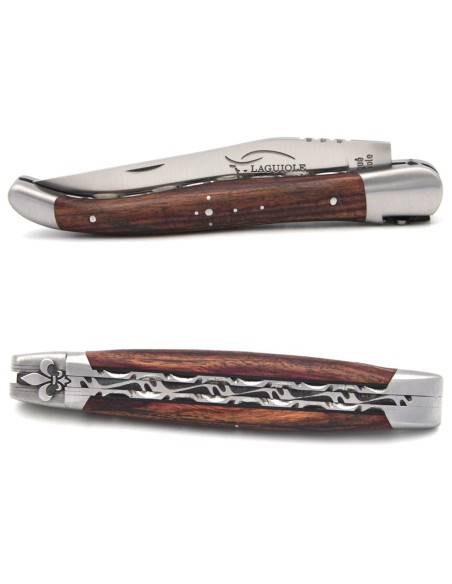 Laguiole en bois de violette, abeille fleur de lys, doubles platines