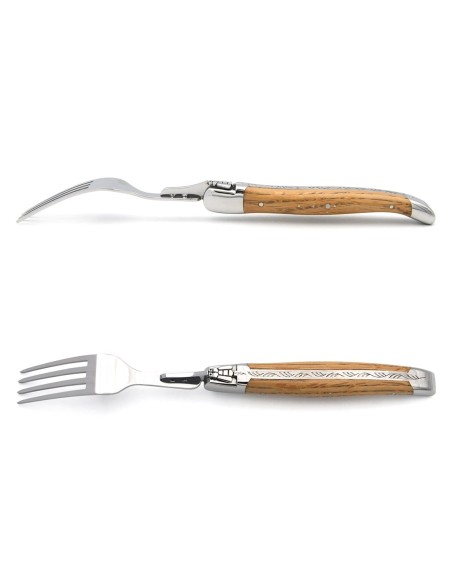 Coffret de fourchettes de table Laguiole, manche galbé en chêne de barrique, finition inox brillant