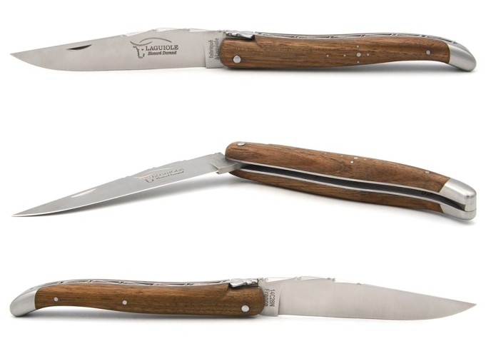 Laguiole pliant abeille forgée, 12 cm, manche pointe de corne claire