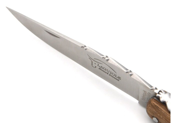 Laguiole Klappmesser, 12cm, Geschmiedete Biene, Heftbacken aus glänzendem Edelstahl, Griff aus Hornspitze