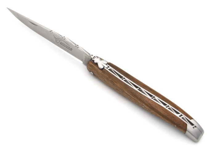 Laguiole pocket knife, 12 cm, forged bee, pale horn tip handle with shiny bolsters