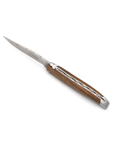 Laguiole pocket knife, 12 cm, forged bee, pale horn tip handle with shiny bolsters