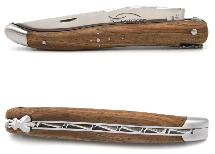 Laguiole Klappmesser, 12cm, Geschmiedete Biene, Heftbacken aus glänzendem Edelstahl, Griff aus Hornspitze