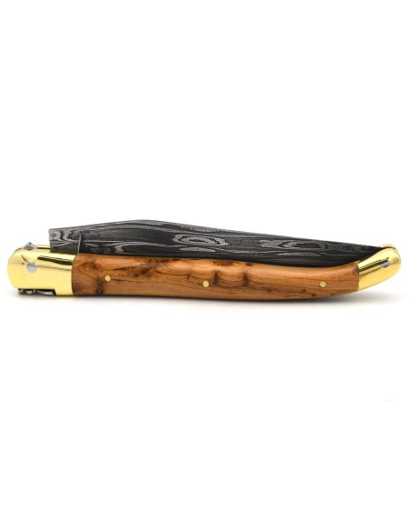 Laguiole pliant, 13 cm, lame acier Damas, manche en genévrier cade