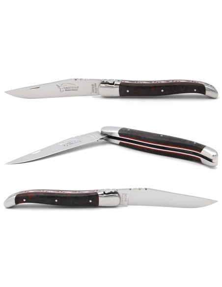 Laguiole pocket knife, red carbon fiber handle & red spacer, 12 cm