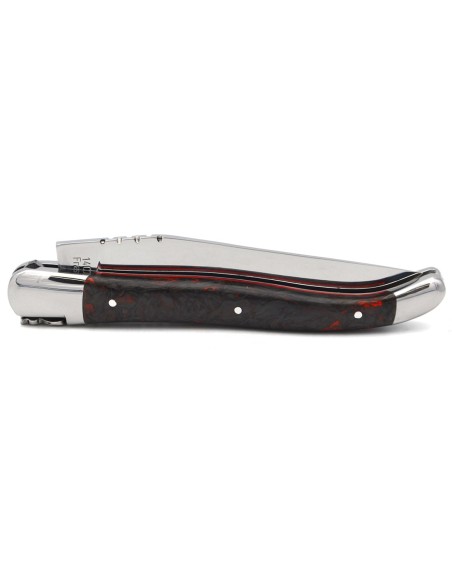 Laguiole pocket knife, red carbon fiber handle & red spacer, 12 cm