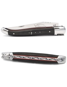 Laguiole pliant 12 cm,  fibre de carbone avec intercalaire rouge