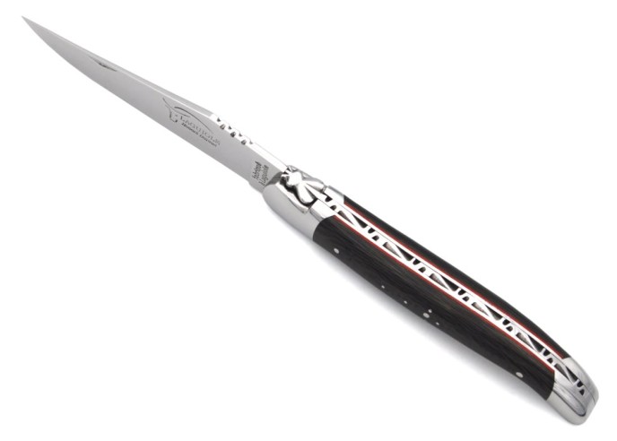 Laguiole pliant 12 cm,  fibre de carbone avec intercalaire rouge