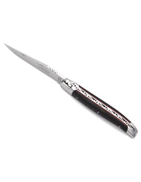 Laguiole pocket knife, carbon fiber handle & red spacer, 12 cm