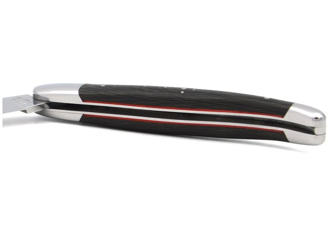 Laguiole pocket knife, carbon fiber handle & red spacer, 12 cm