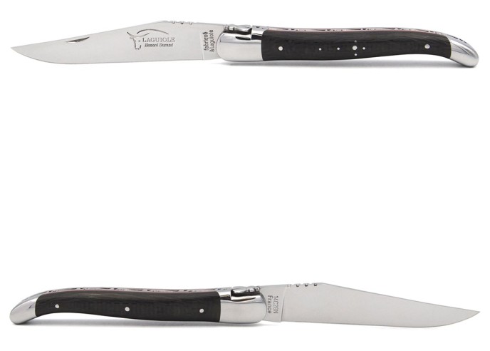 Laguiole pocket knife, carbon fiber handle & red spacer, 12 cm