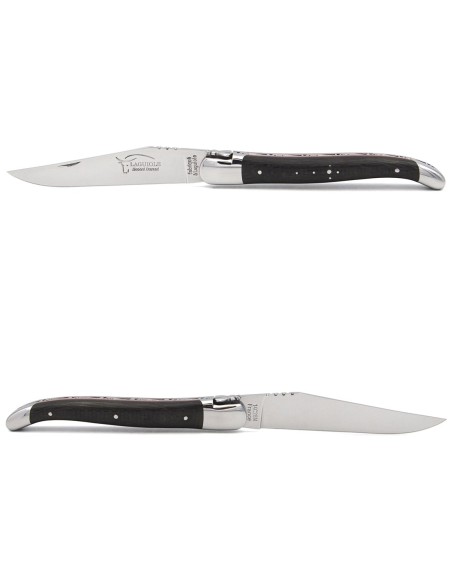 Laguiole pocket knife, carbon fiber handle & red spacer, 12 cm