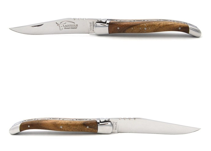 Laguiole Klappmesser, 11cm, Geschmiedete Biene, Heftbacken aus glänzendem Edelstahl, Griff aus Nussbaum