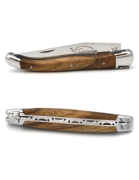Laguiole pocket knife, 11 cm, forged bee, walnut wood handle with shiny bolsters