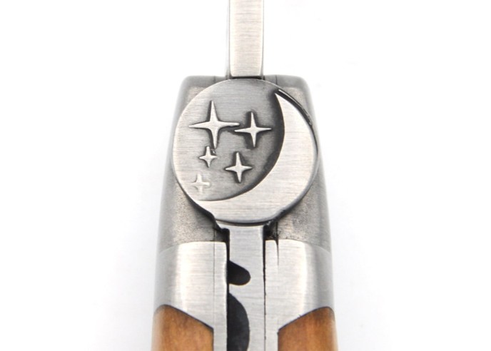 Laguiole pocket knife, 12 cm, moon and stars, olive wood handle