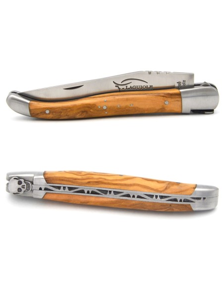 Laguiole pliant 12 cm en olivier, abeille tête de mort N°3