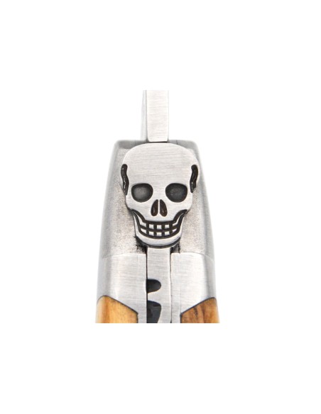 Laguiole pocket knife, 12 cm, skull N°3, olive wood handle