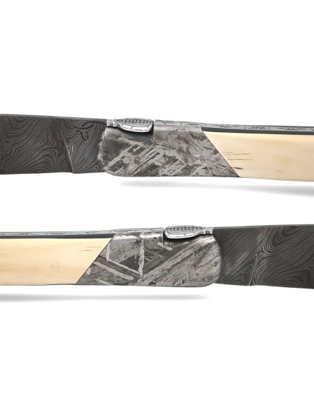 Laguiole pocket knife, 12 cm, "wild" Damascus steel blade,  bee and spring chiseled with file, 1 front meteorite steel bolster
